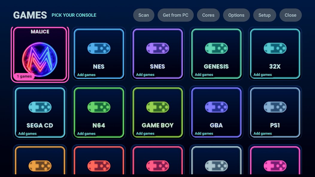 MaliceTV retro games — game detail screen