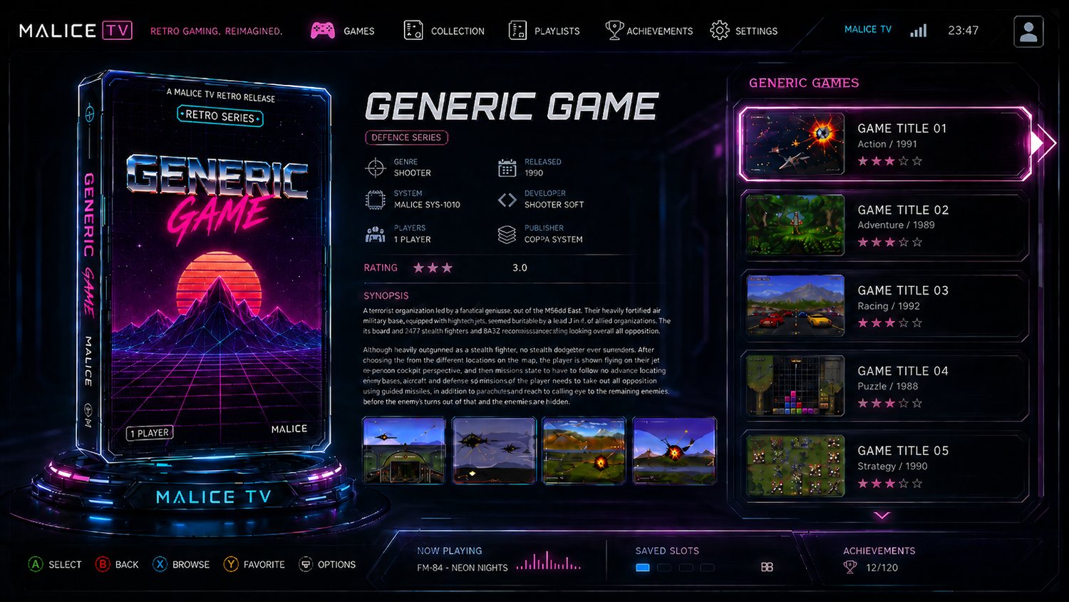 MaliceTV retro games console screen